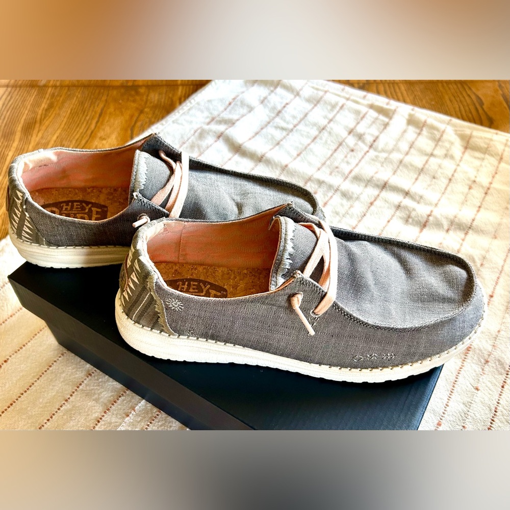 Hey Dude Wendy Boho Women’s Slip-on Shoes. Grey, lightly worn. Size 10.